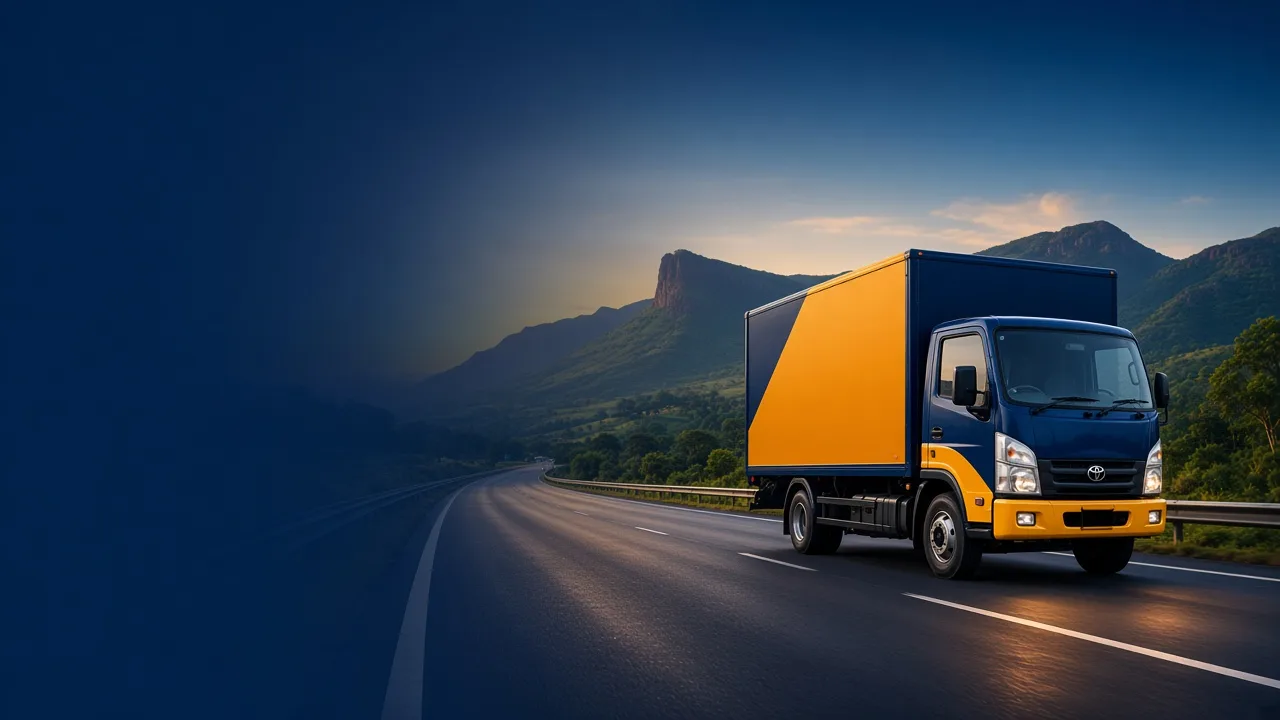 PuraEx truck on a highway at dusk